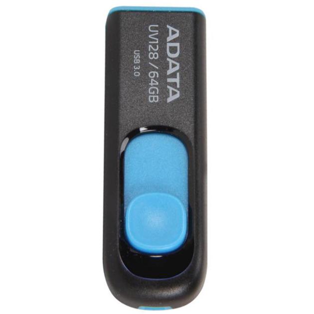 A-DATA DashDrive UV128 64Гб, Черныйсиний, пластик, USB 3.0