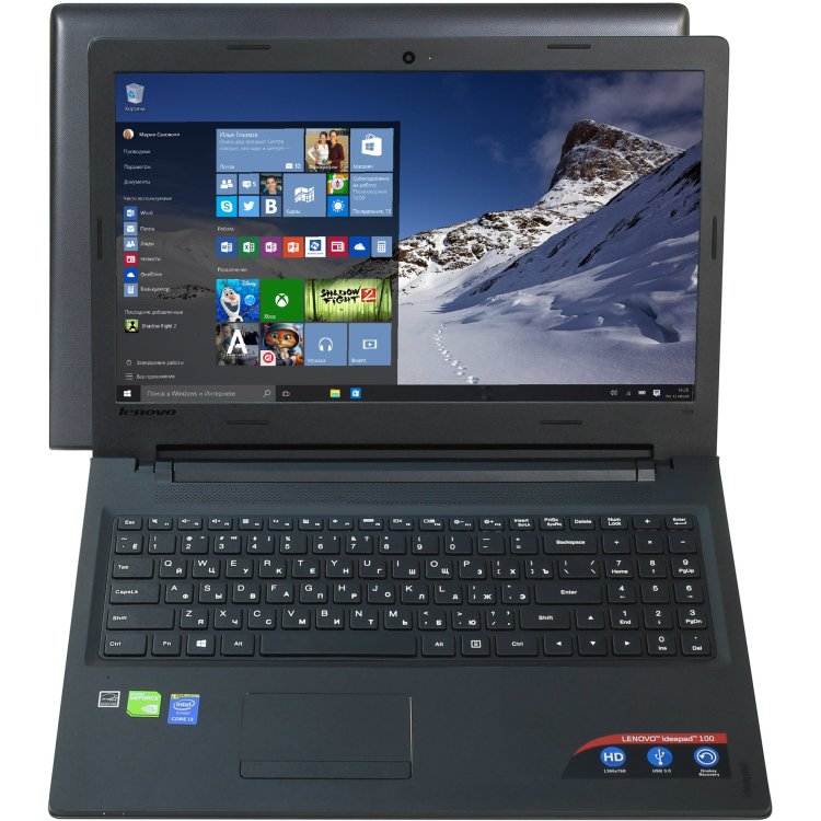 Lenovo IdeaPad 100 15.6", Intel Core i3, 2000МГц, 4Гб RAM, DVD нет, 500Гб, Wi-Fi, Windows 10 Домашняя, Windows 10, Bluetooth