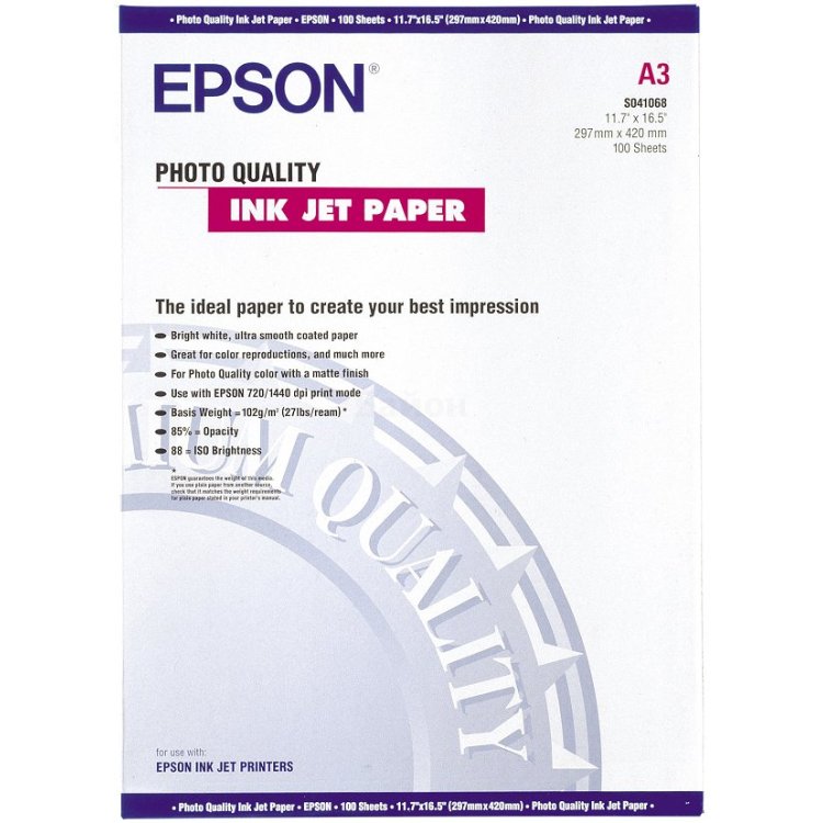 Epson Photo Quality Ink Jet Paper A3 Фотобумага, A3, 100, матовая