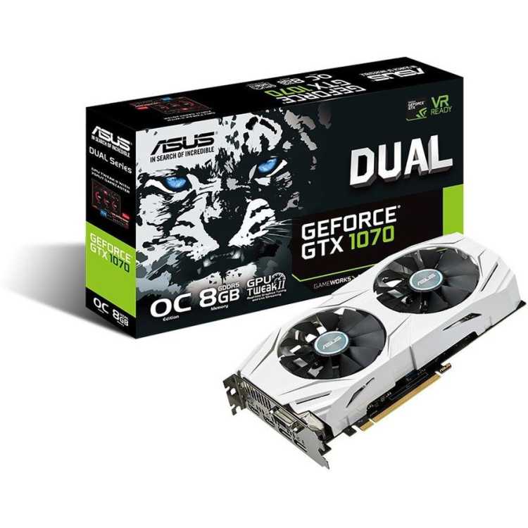 Asus NVIDIA GeForce GTX 1070 OC DUAL 8192Мб, GDDR5, 1607MHz, DUAL-GTX1070-O8G
