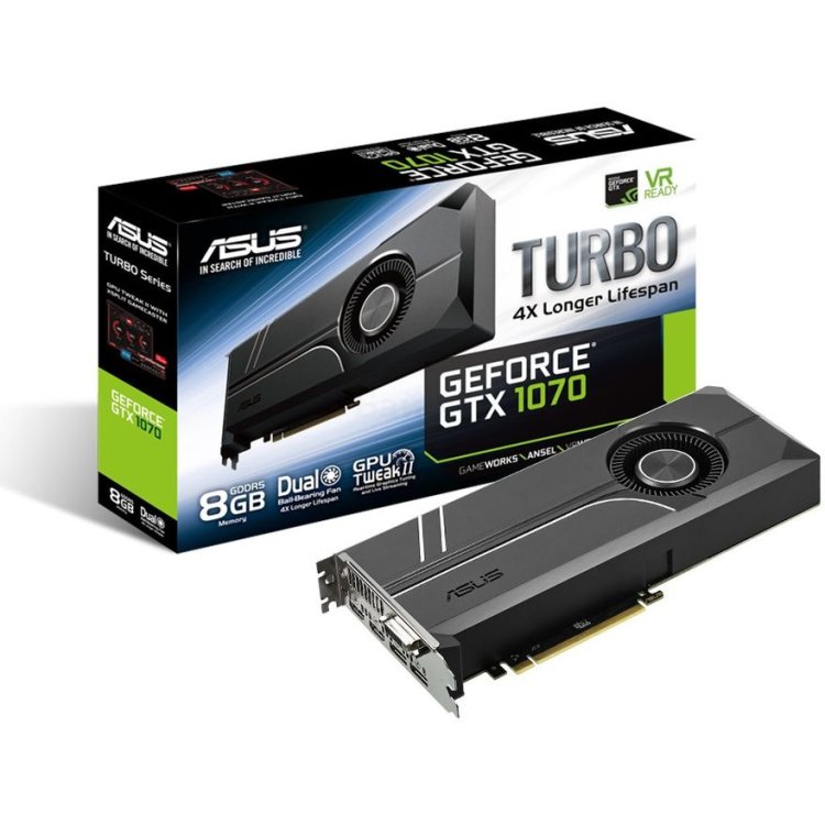 Asus NVIDIA GeForce GTX 1070 TURBO 8192Mb, GDDR5, 1506MHz, TURBO-GTX1070-8G