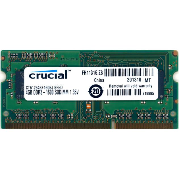 

Crucial CT51264BF160BJ DDR3L, 4Гб, PC3-12800, 1600, SO-DIMM