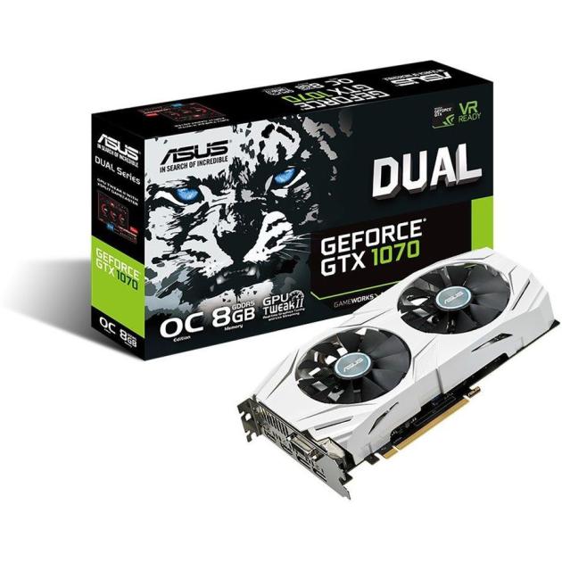 

Asus NVIDIA GeForce GTX 1070 OC DUAL 8192Мб, GDDR5,1607MHz, DUAL-GTX1070-O8G