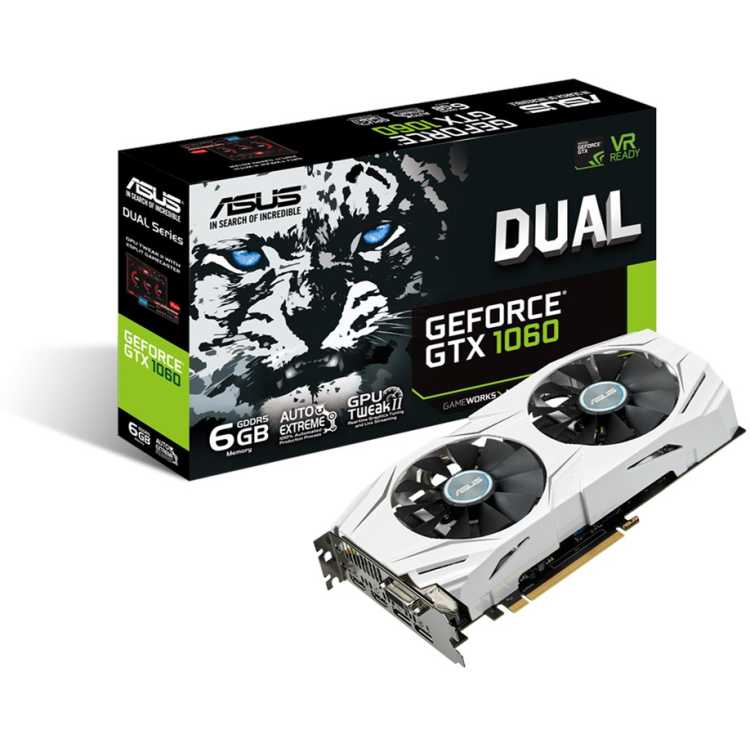 Asus NVIDIA GeForce GTX 1060 DUAL 6144Мб, GDDR5, 1506MHz, DUAL-GTX1060-6G